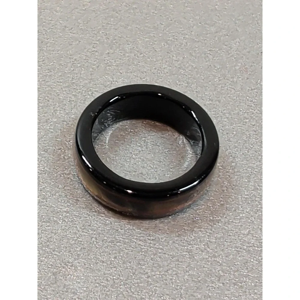 Vintage Style Art Glass Ring Black Orange Green Swirl Wide Band Size 6-6.5